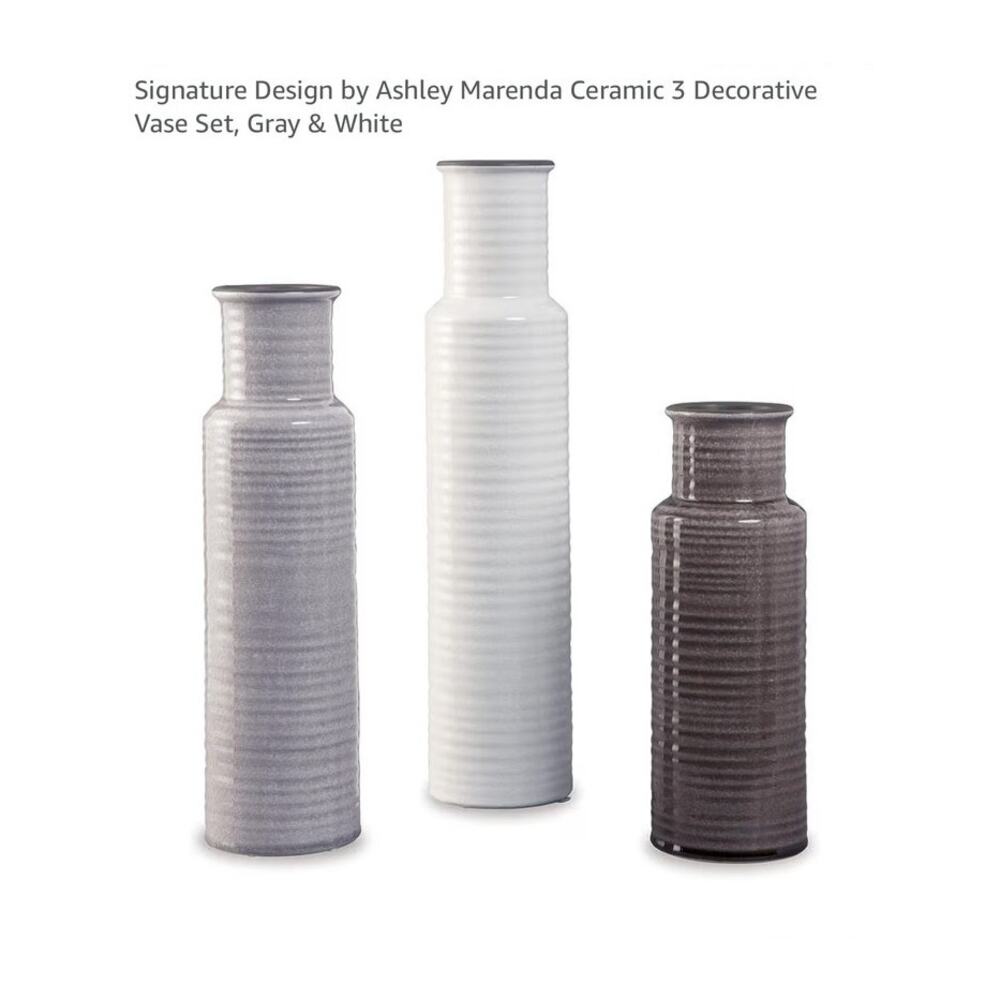 Ashley Ceramic Decorative Vase Set of 3, Gray, Brown and  White